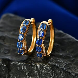 EverTrue Kashmir Kyanite and White Zircon 2.70 ctw Hoop Earrings in 18K YG Plated