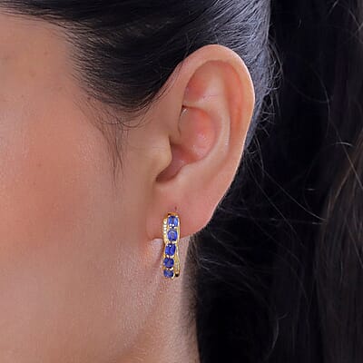 EverTrue Kashmir Kyanite and White Zircon 2.70 ctw Cross Path Hoop Earrings in 18K YG Plated