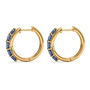 EverTrue Kashmir Kyanite and White Zircon 2.70 ctw Hoop Earrings in 18K YG Plated