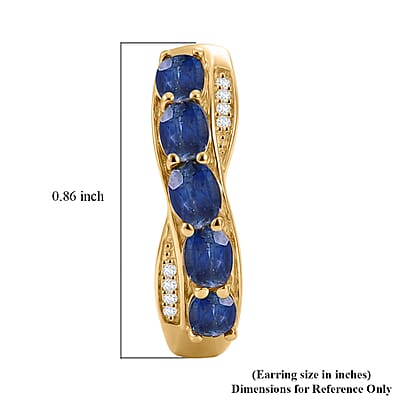 EverTrue Kashmir Kyanite and White Zircon 2.70 ctw Cross Path Hoop Earrings in 18K YG Plated