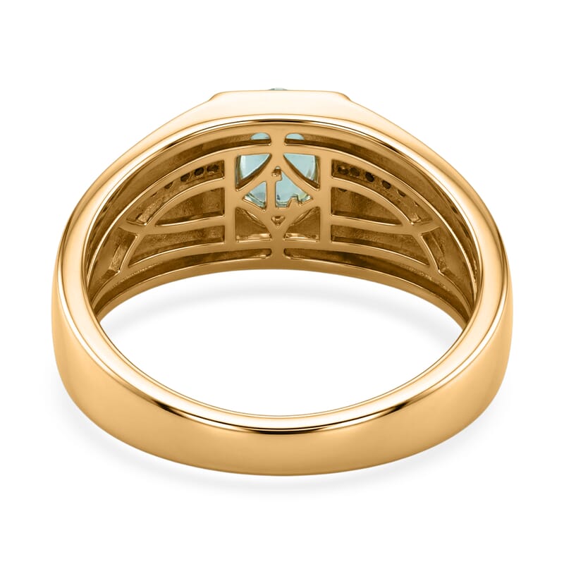 Premium Kagem Zambian Emerald and Luxuriant Lab Grown Diamond G-H SI 0.85 ctw Men's Ring in 18K Vermeil Yellow Gold Over Sterling Silver (Size 10.0)