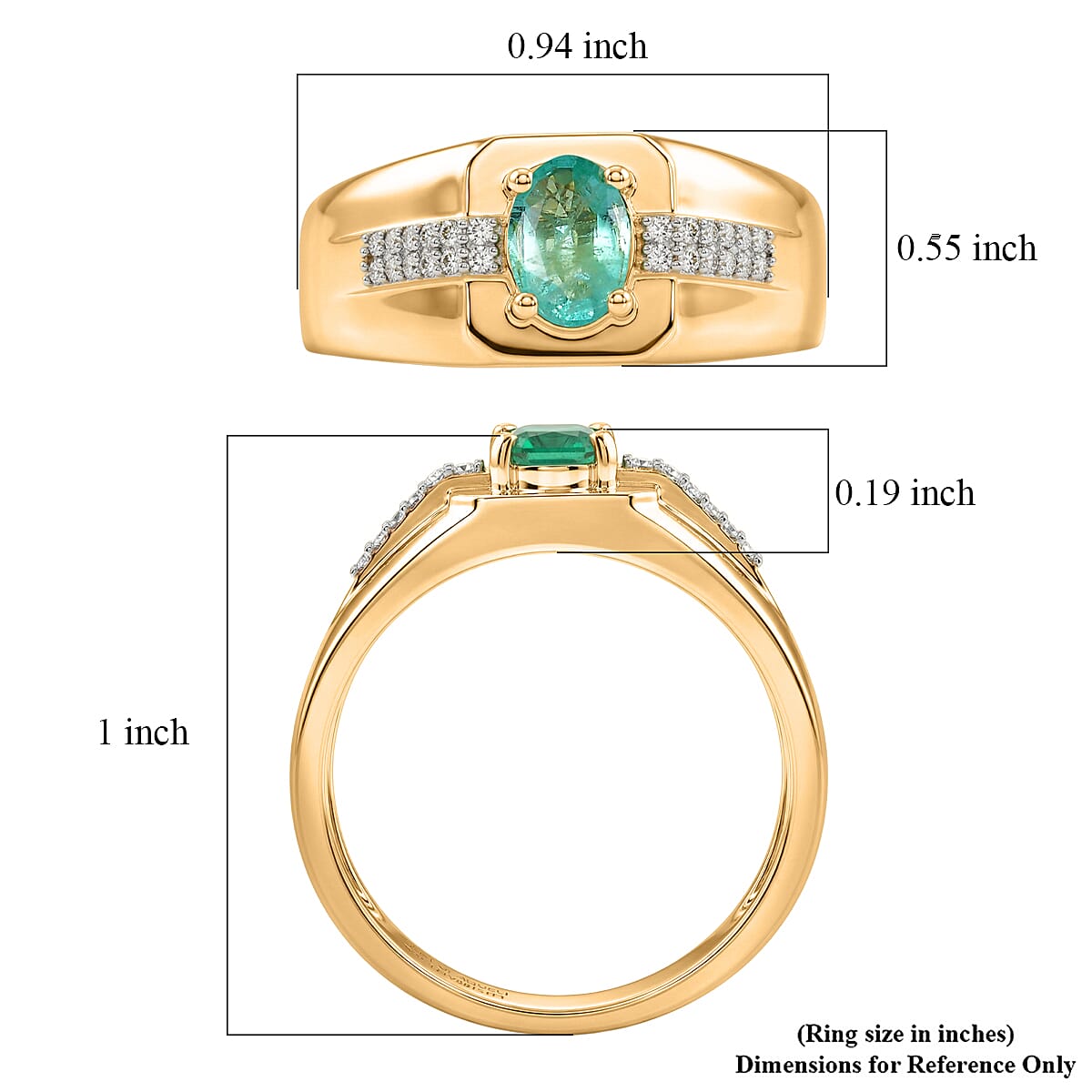 Premium Kagem Zambian Emerald and Luxuriant Lab Grown Diamond G-H SI 0.85 ctw Men's Ring in 18K Vermeil Yellow Gold Over Sterling Silver (Size 10.0)