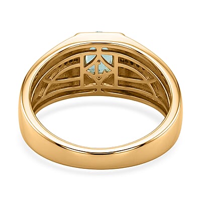 Premium Kagem Zambian Emerald and Luxuriant Lab Grown Diamond G-H SI 0.85 ctw Men's Ring in 18K Vermeil Yellow Gold Over Sterling Silver (Size 9.0)
