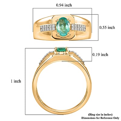 Premium Kagem Zambian Emerald and Luxuriant Lab Grown Diamond G-H SI 0.85 ctw Men's Ring in 18K Vermeil Yellow Gold Over Sterling Silver (Size 9.0)