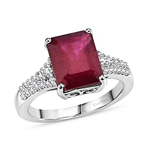 EverTrue Niassa Ruby (FF) and White Zircon 5.35 ctw Bridge Architecture Ring in Platinum Bond (Size 10.0) (Ships in 5-7 Days)