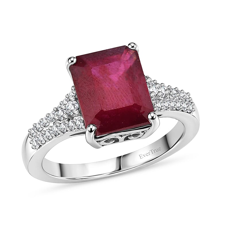 EverTrue Niassa Ruby (FF) and White Zircon 5.35 ctw Bridge Architecture Ring in Platinum Bond (Size 10.0)