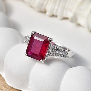 EverTrue Niassa Ruby (FF) and White Zircon 5.35 ctw Bridge Architecture Ring in Platinum Bond (Size 10.0) (Ships in 5-7 Days)