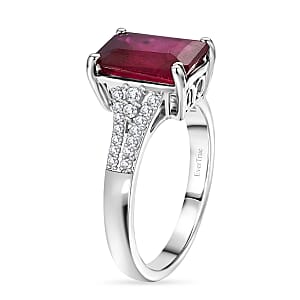 EverTrue Niassa Ruby (FF) and White Zircon 5.35 ctw Bridge Architecture Ring in Platinum Bond (Size 10.0) (Ships in 5-7 Days)