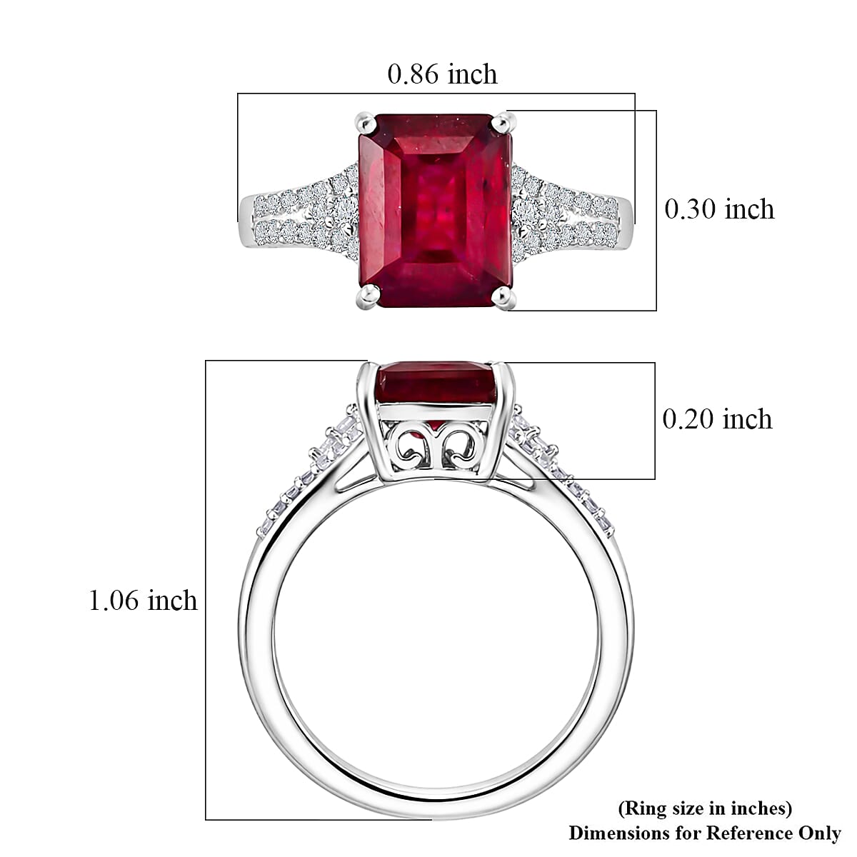 EverTrue Niassa Ruby (FF) and White Zircon 5.35 ctw Bridge Architecture Ring in Platinum Bond (Size 10.0) (Ships in 5-7 Days) image number 5