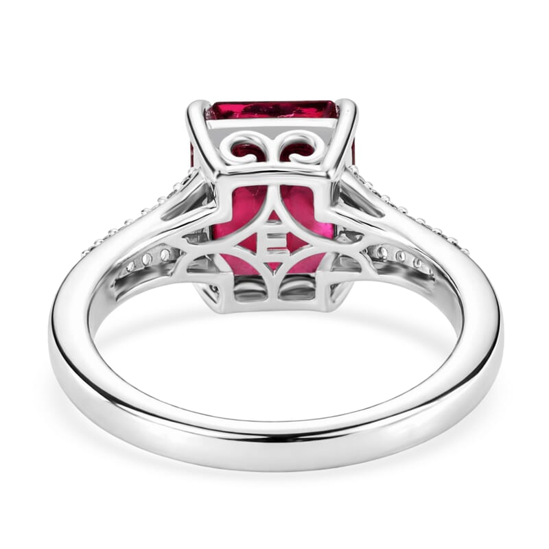 Doorbuster EverTrue Niassa Ruby (FF) and White Zircon 5.35 ctw Bridge Architecture Ring in Platinum Bond (Size 6.0)