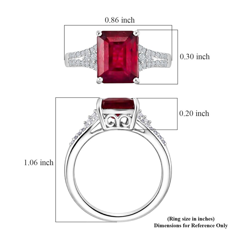 Doorbuster EverTrue Niassa Ruby (FF) and White Zircon 5.35 ctw Bridge Architecture Ring in Platinum Bond (Size 6.0)