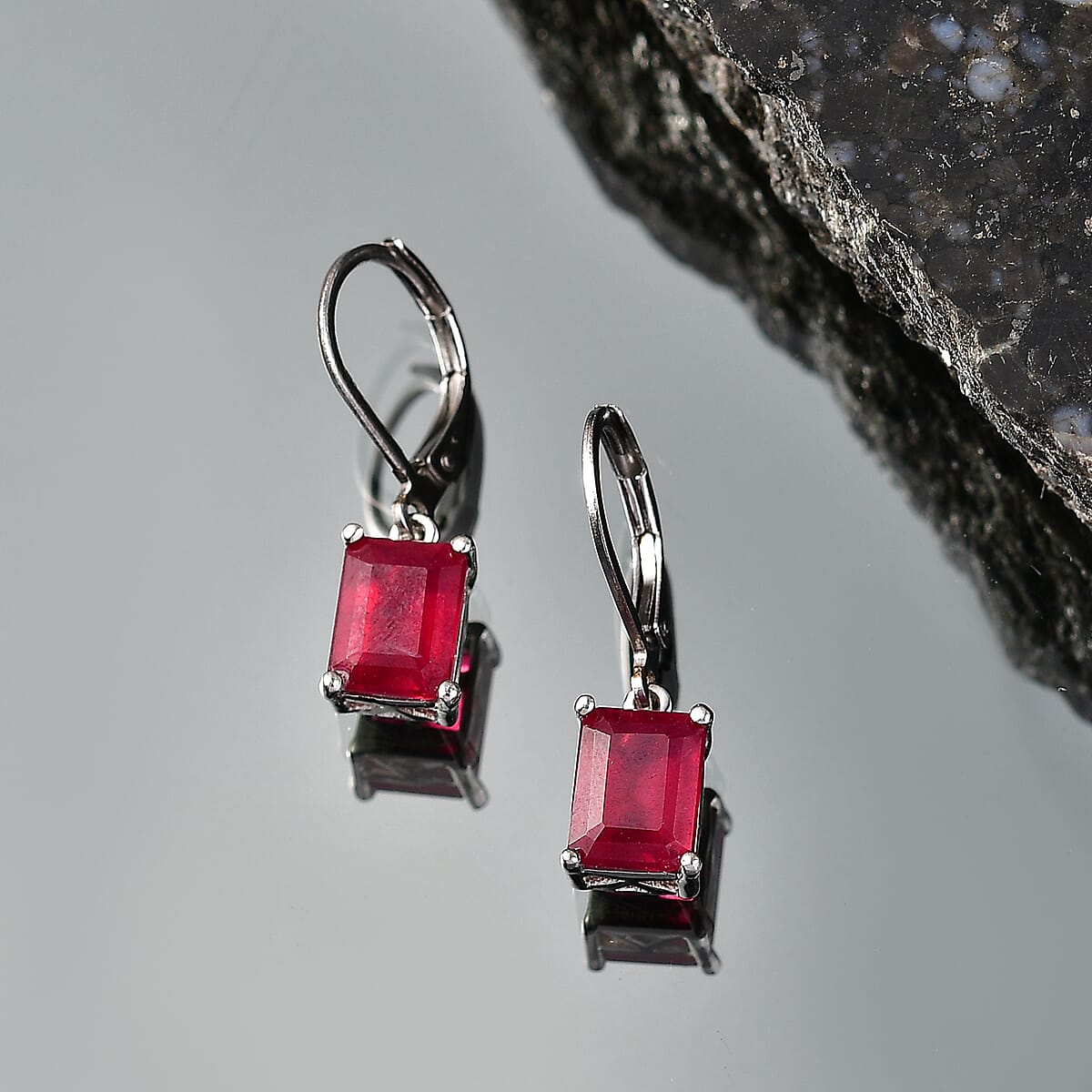 EverTrue Niassa Ruby (FF) 4.70 ctw Bridge Architecture Earrings in Platinum Bond (Ships in 5-7 Days) image number 1