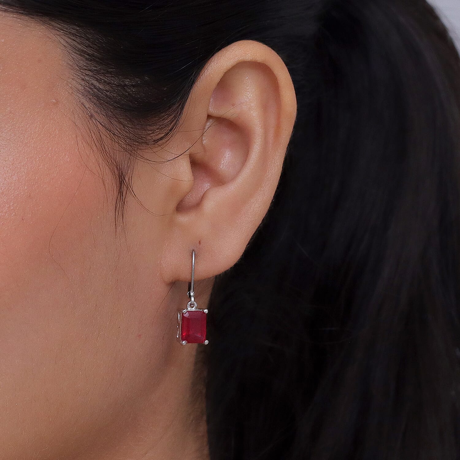 EverTrue Niassa Ruby (FF) 4.70 ctw Bridge Architecture Earrings in Platinum Bond and Stainless Steel
