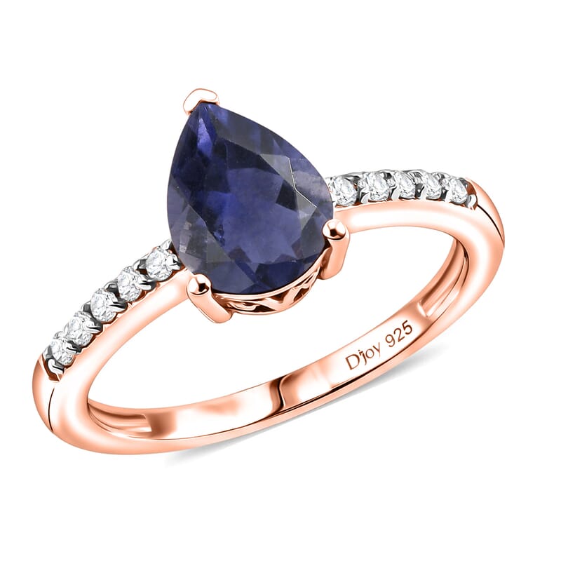 D'Joy Premium Catalina Iolite and White Zircon 1.90 ctw Ring in 18K Vermeil Rose Gold Over Sterling Silver (Size 4.5)
