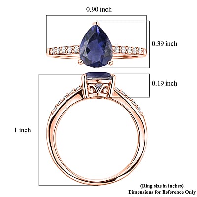 D'Joy Premium Catalina Iolite and White Zircon 1.90 ctw Ring in 18K Vermeil Rose Gold Over Sterling Silver (Size 7.0)