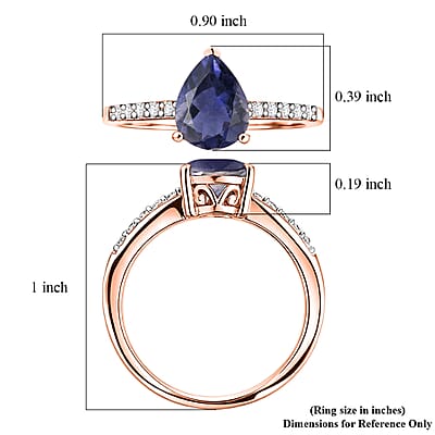 D'Joy Premium Catalina Iolite and White Zircon 1.90 ctw Ring in 18K Vermeil Rose Gold Over Sterling Silver (Size 8.0)