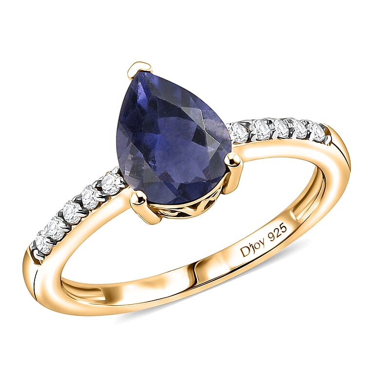 D'Joy Premium Catalina Iolite and White Zircon 1.90 ctw Ring in 18K Vermeil Yellow Gold Over Sterling Silver (Size 4)