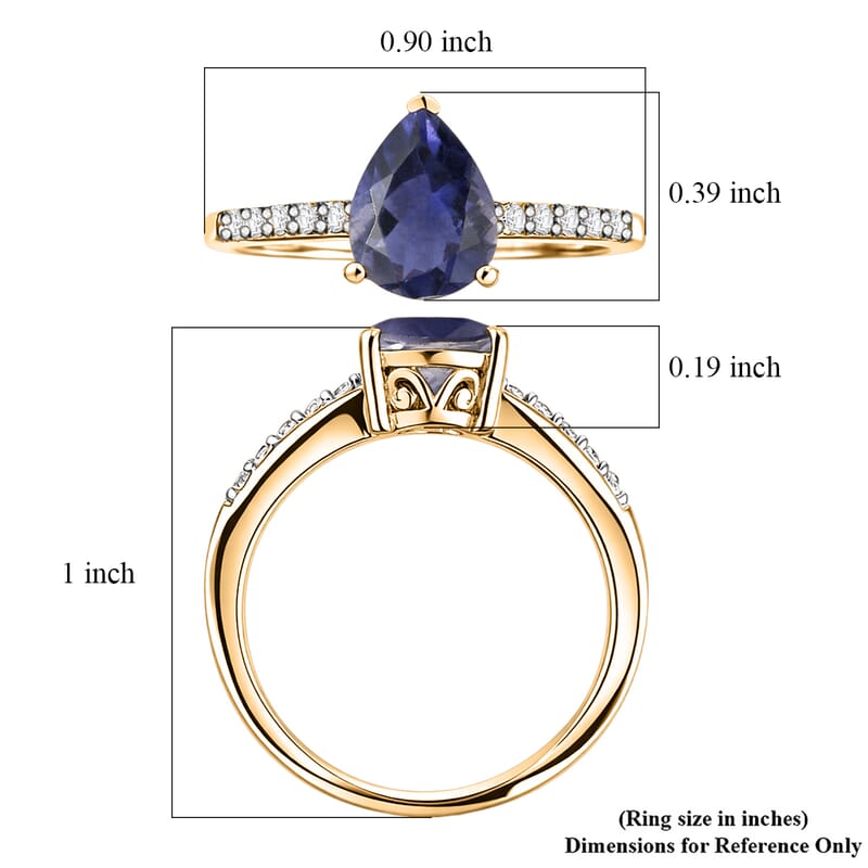 D'Joy Premium Catalina Iolite and White Zircon 1.90 ctw Ring in 18K Vermeil Yellow Gold Over Sterling Silver (Size 5.5)