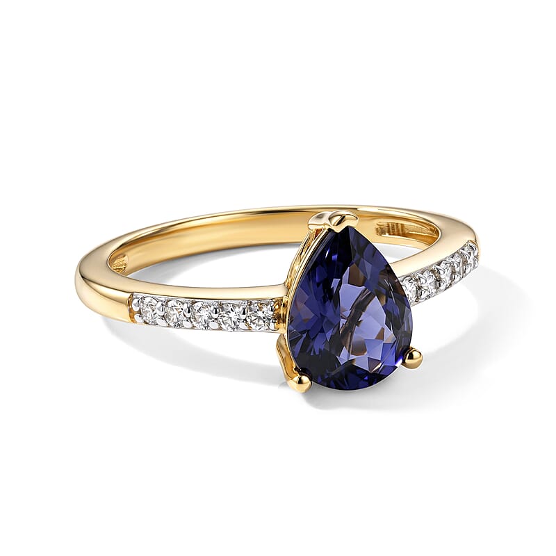D'Joy Premium Catalina Iolite and White Zircon 1.90 ctw Ring in 18K Vermeil Yellow Gold Over Sterling Silver (Size 8.5)