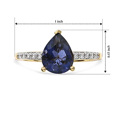 D'Joy Premium Catalina Iolite and White Zircon 1.90 ctw Ring in 18K Vermeil Yellow Gold Over Sterling Silver (Size 8.5)