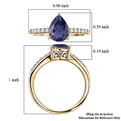 D'Joy Premium Catalina Iolite and White Zircon 1.90 ctw Ring in 18K Vermeil Yellow Gold Over Sterling Silver (Size 9.5)