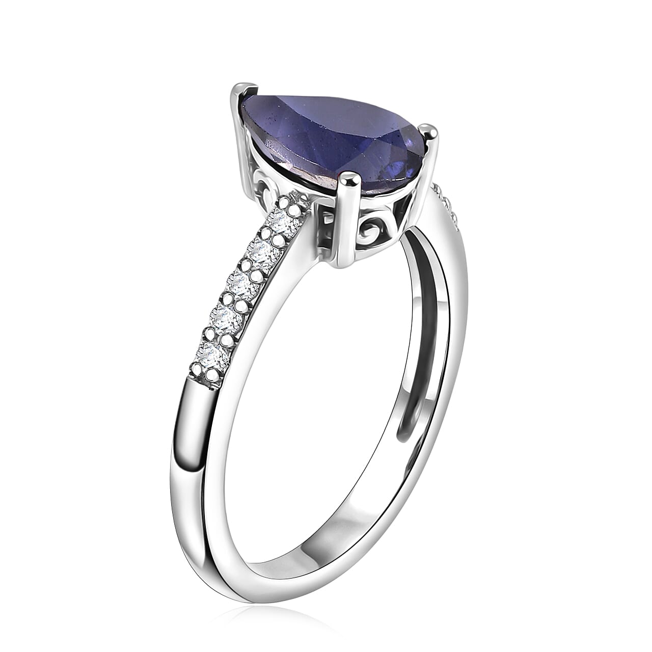 D'Joy Premium Catalina Iolite and White Zircon 1.90 ctw Ring in Rhodium Over Sterling Silver (Size 5.0)