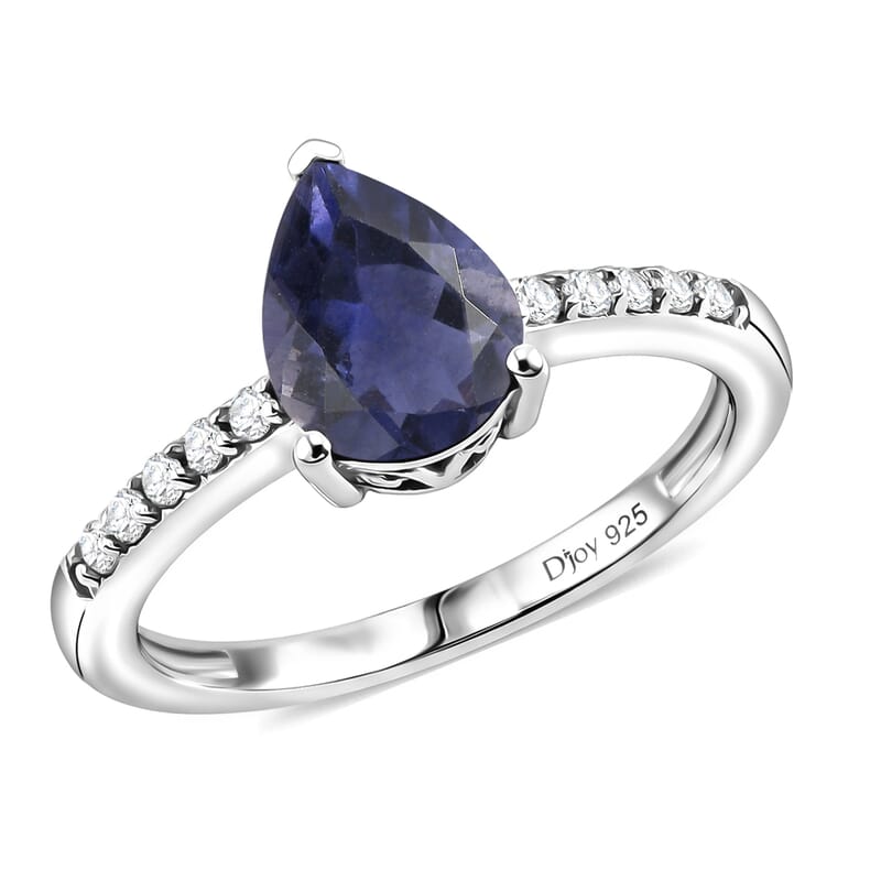 D'Joy Premium Catalina Iolite and White Zircon 1.90 ctw Ring in Rhodium Over Sterling Silver (Size 6.0)