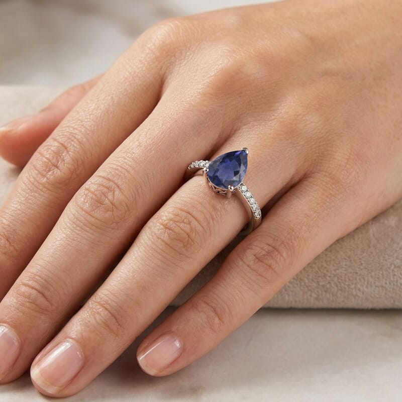 D'Joy Premium Catalina Iolite and White Zircon 1.90 ctw Ring in Rhodium Over Sterling Silver (Size 6.0)