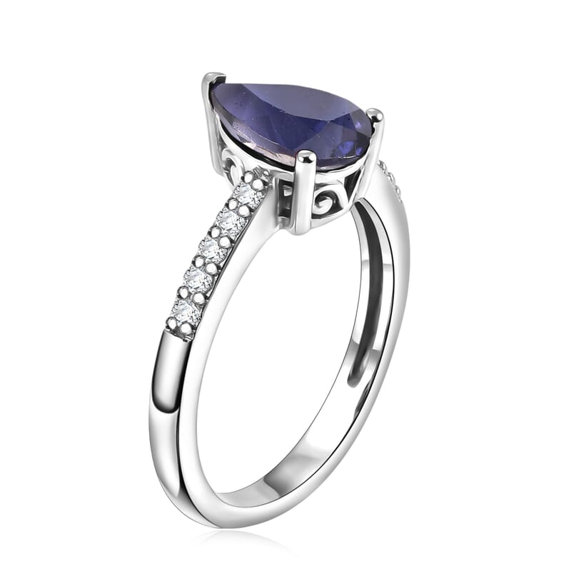 D'Joy Premium Catalina Iolite and White Zircon 1.90 ctw Ring in Rhodium Over Sterling Silver (Size 6.0)