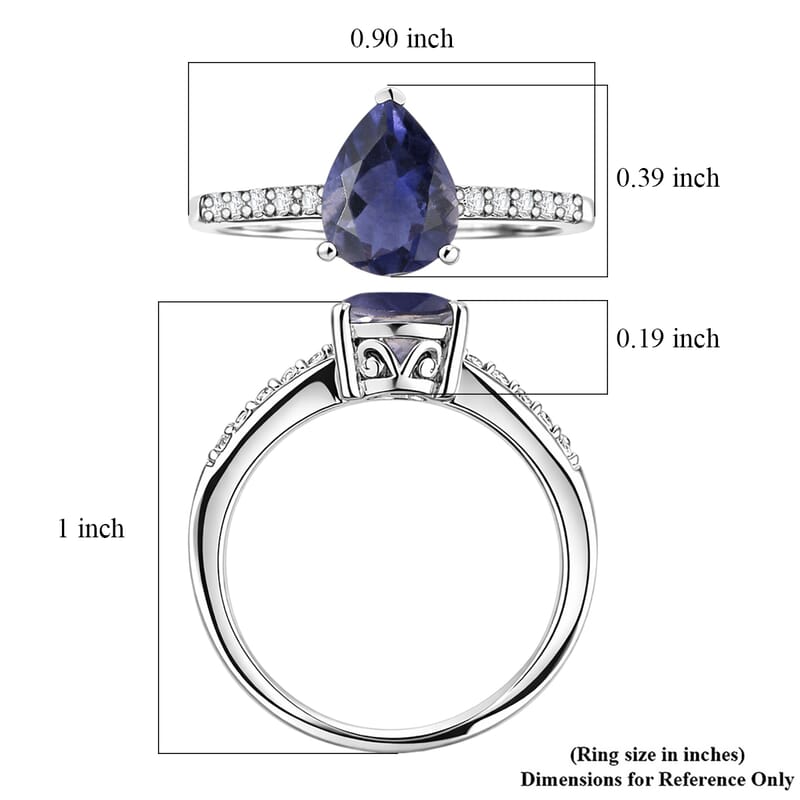 D'Joy Premium Catalina Iolite and White Zircon 1.90 ctw Ring in Rhodium Over Sterling Silver (Size 6.0)