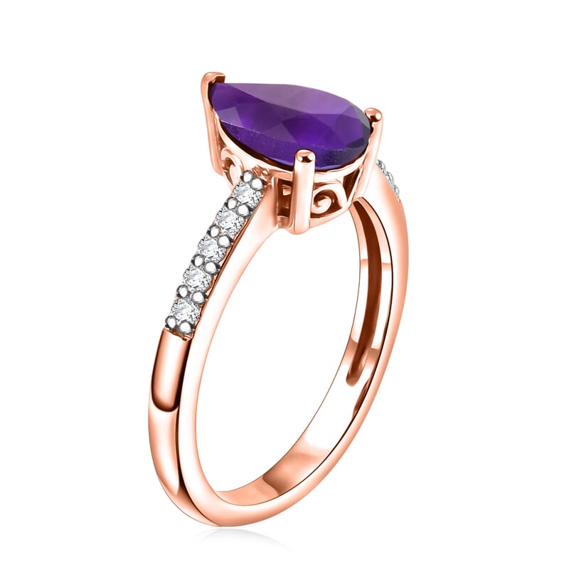 D'Joy Premium Lusaka Amethyst and White Zircon 1.90 ctw Ring in 18K Vermeil Rose Gold Over Sterling Silver (Size 10.0)