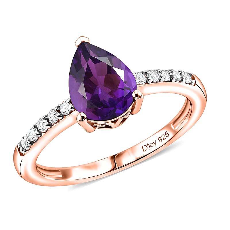 D'Joy Premium Lusaka Amethyst and White Zircon 1.90 ctw Ring in 18K Vermeil Rose Gold Over Sterling Silver (Size 5.5)