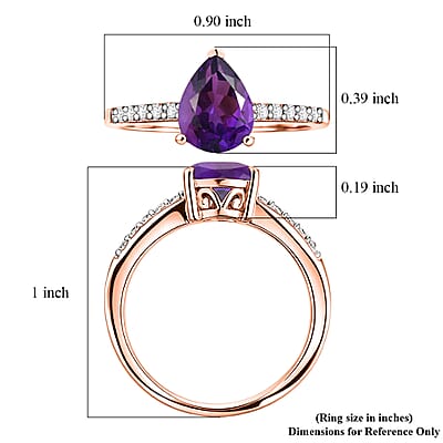 D'Joy Premium Lusaka Amethyst and White Zircon 1.90 ctw Ring in 18K Vermeil Rose Gold Over Sterling Silver (Size 6.0)