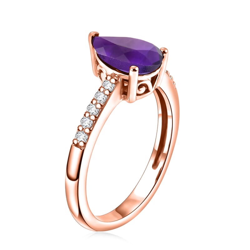 D'Joy Premium Lusaka Amethyst and White Zircon 1.90 ctw Ring in 18K Vermeil Rose Gold Over Sterling Silver (Size 7.0)