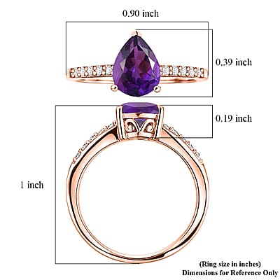 D'Joy Premium Lusaka Amethyst and White Zircon 1.90 ctw Ring in 18K Vermeil Rose Gold Over Sterling Silver (Size 7.0)
