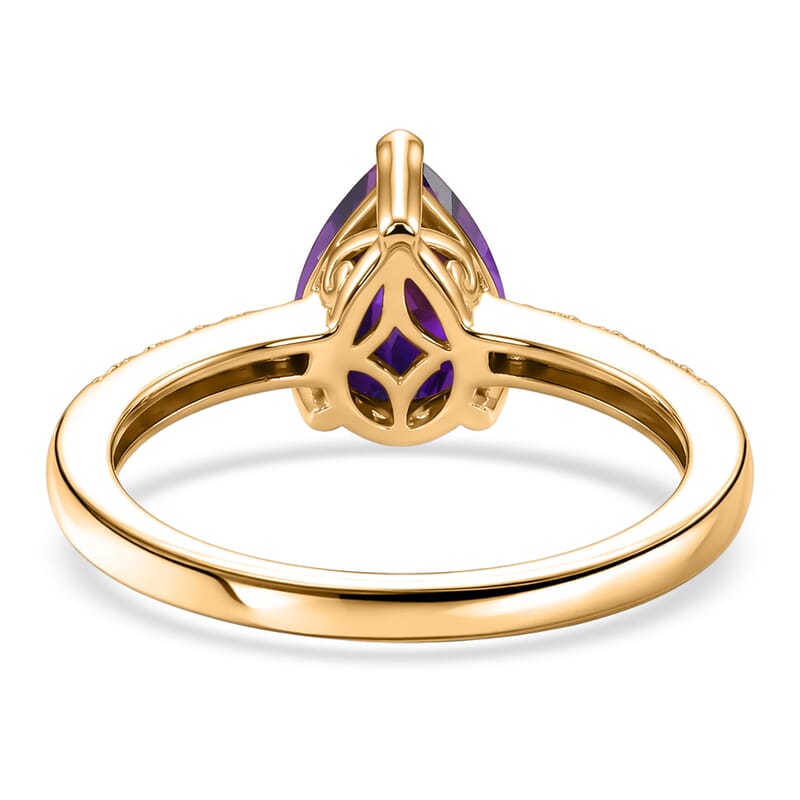 D'Joy Premium Lusaka Amethyst and White Zircon 1.90 ctw Ring in 18K Vermeil Yellow Gold Over Sterling Silver (Size 10.0)