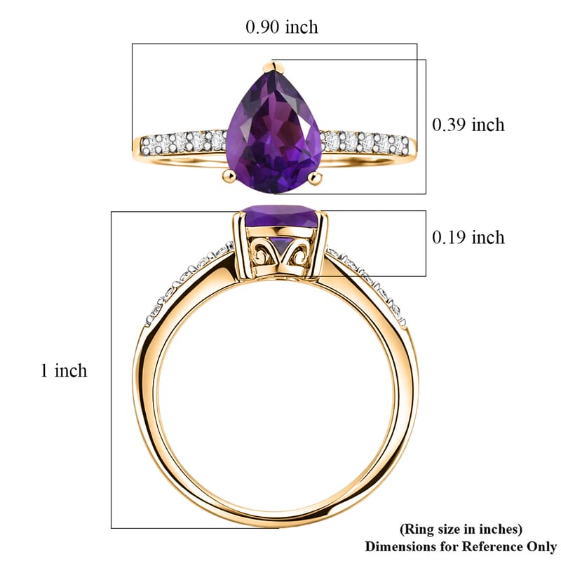 D'Joy Premium Lusaka Amethyst and White Zircon 1.90 ctw Ring in 18K Vermeil Yellow Gold Over Sterling Silver (Size 10.0)
