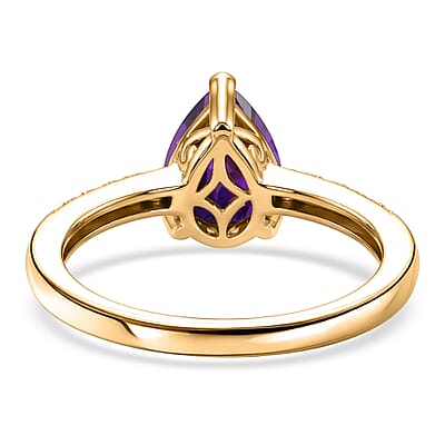 D'Joy Premium Lusaka Amethyst and White Zircon 1.90 ctw Ring in 18K Vermeil Yellow Gold Over Sterling Silver (Size 10.5)