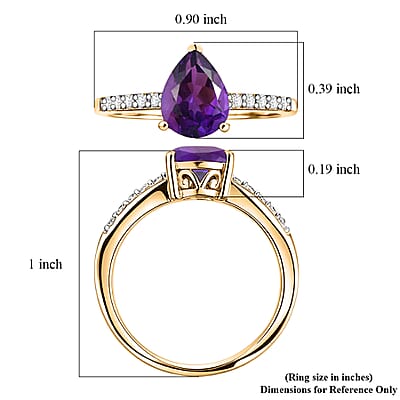 D'Joy Premium Lusaka Amethyst and White Zircon 1.90 ctw Ring in 18K Vermeil Yellow Gold Over Sterling Silver (Size 10.5)