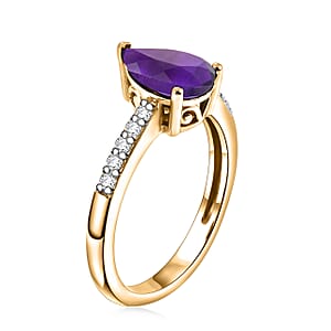 D'Joy Premium Lusaka Amethyst and White Zircon Fashion Ring in 18K Vermeil Yellow Gold Over Sterling Silver (Size 4.0) 1.90 ctw