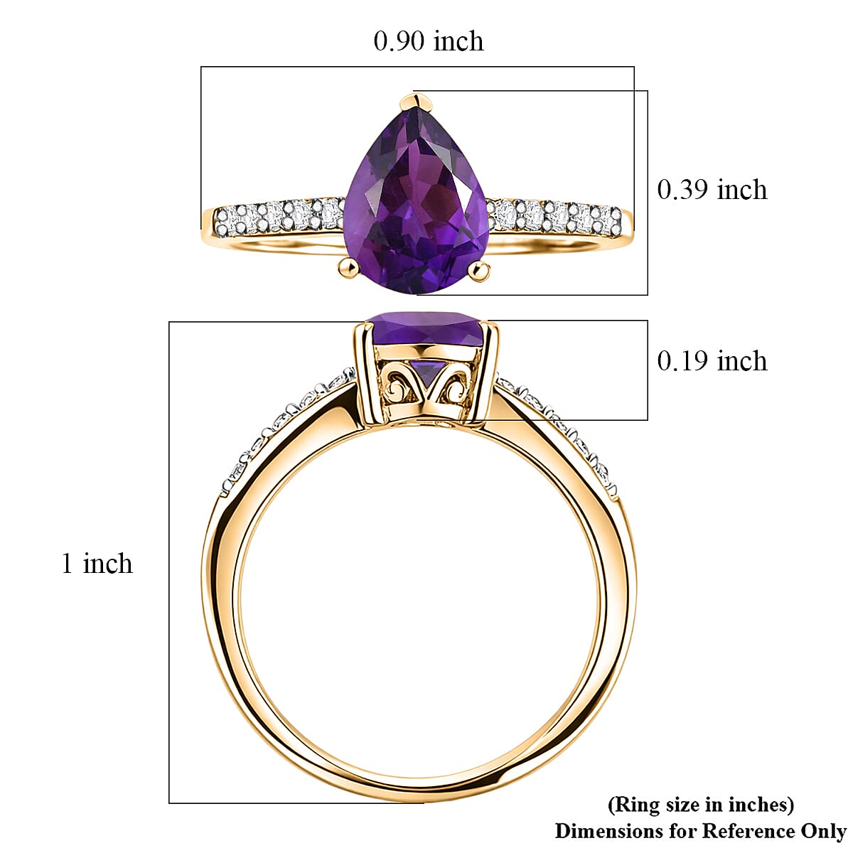 D'Joy Premium Lusaka Amethyst and White Zircon 1.90 ctw Ring in 18K Vermeil Yellow Gold Over Sterling Silver (Size 9.0)
