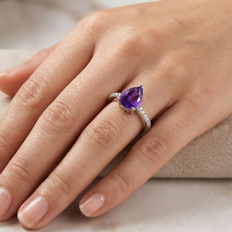 D'Joy Premium Lusaka Amethyst and White Zircon 1.90 ctw Ring in Rhodium Over Sterling Silver (Size 4.0)