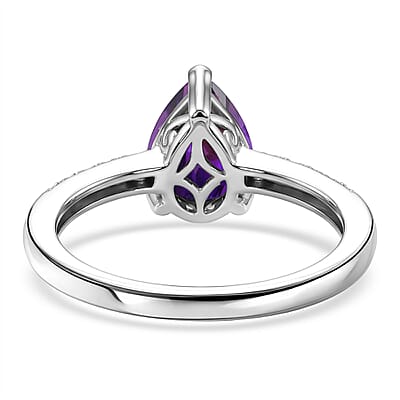 D'Joy Premium Lusaka Amethyst and White Zircon 1.90 ctw Ring in Rhodium Over Sterling Silver (Size 6.5)