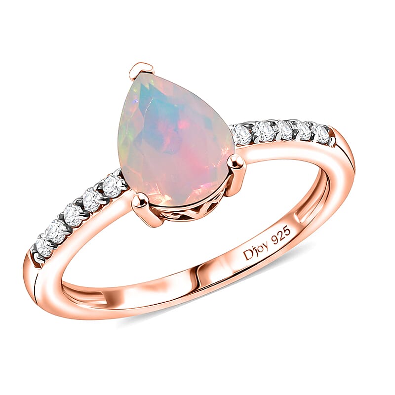 D'Joy Premium Ethiopian Welo Opal and White Zircon 1.60 ctw Ring in 18K Vermeil Rose Gold Over Sterling Silver (Size 4.0)