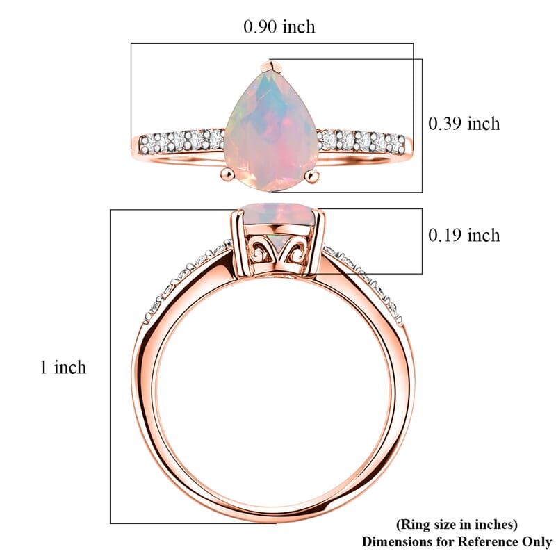 D'Joy Premium Ethiopian Welo Opal and White Zircon 1.60 ctw Ring in 18K Vermeil Rose Gold Over Sterling Silver (Size 6.0)