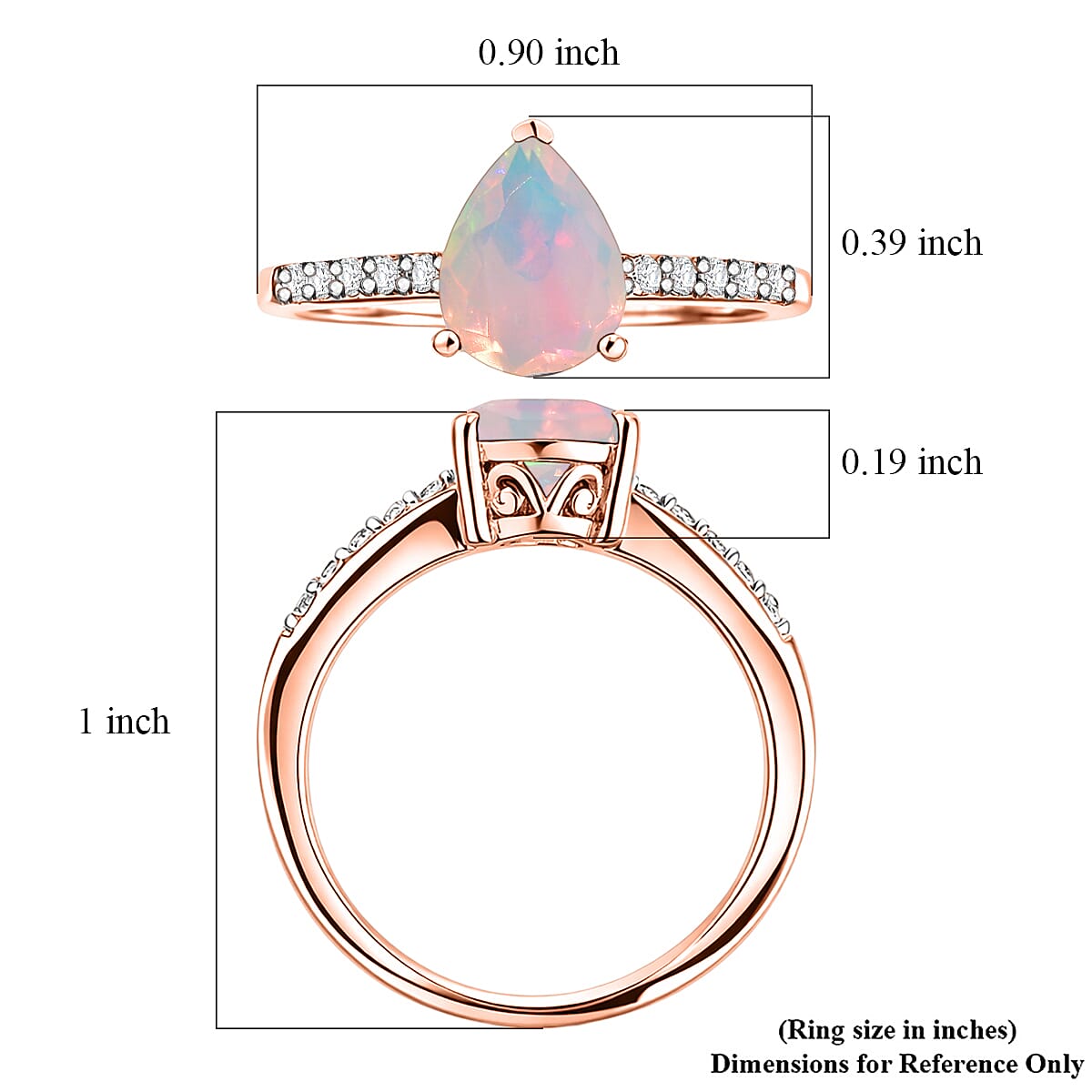D'Joy Premium Ethiopian Welo Opal and White Zircon 1.60 ctw Ring in 18K Vermeil Rose Gold Over Sterling Silver (Size 7.5)