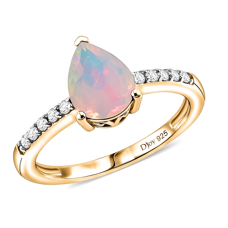 D'Joy Premium Ethiopian Welo Opal and White Zircon 1.60 ctw Ring in 18K Vermeil Yellow Gold Over Sterling Silver (Size 11.5)