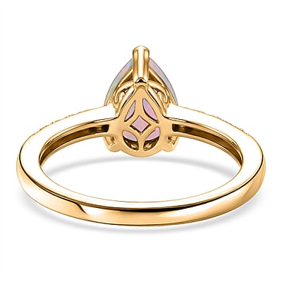 D'Joy Premium Ethiopian Welo Opal and White Zircon 1.60 ctw Ring in 18K Vermeil Yellow Gold Over Sterling Silver (Size 6.5)