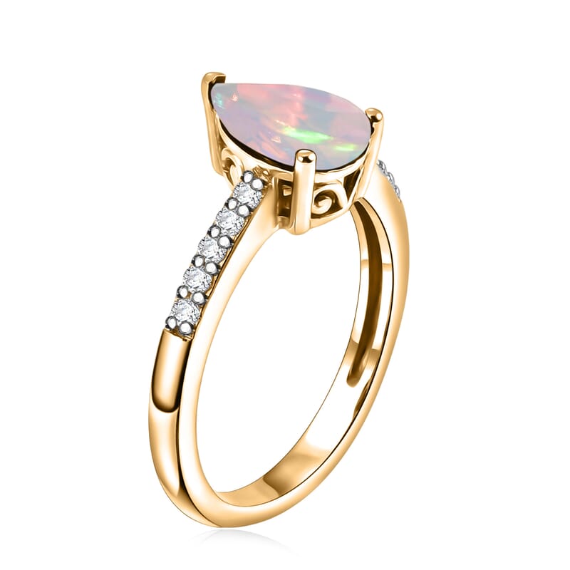 D'Joy Premium Ethiopian Welo Opal and White Zircon 1.60 ctw Ring in 18K Vermeil Yellow Gold Over Sterling Silver (Size 8.0)