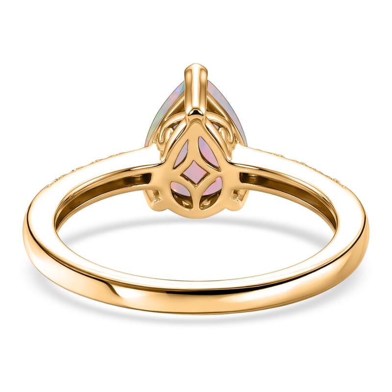 D'Joy Premium Ethiopian Welo Opal and White Zircon 1.60 ctw Ring in 18K Vermeil Yellow Gold Over Sterling Silver (Size 8.0)